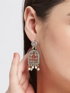 Anouk Sangria Set Of 2 German Silver Plated Artificial Stones Studded & Beaded Drop Earrings