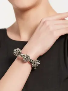 Anouk Sangria German Silver Plated & Floral Shaped Ghunghroo Studded Adjustable Bangle