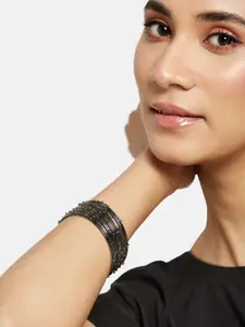 Anouk Sangria Silver Plated & Metallic Round Textured Set of 12 Fusion Black Metal Bangles