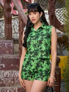 TANDUL Floral Printed Sleeveless Shirt With Shorts Co-Ords
