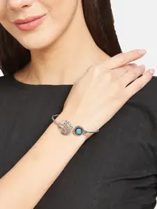 Anouk Sangria German Silver Plated & Blue Turquoise Stone Studded Floral Adjustable Bangle