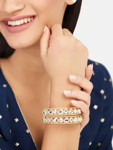 Anouk Set of 4 Gold Plated & White Kundan Stone Studded Floral Shaped Bangles