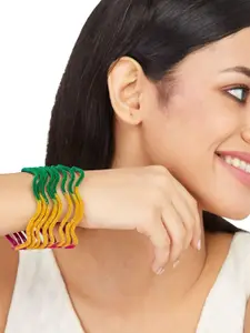 Anouk Sangria Set of 16 Multicoloured Velvet Textured Zig-Zag Wavy Contemporary Bangles