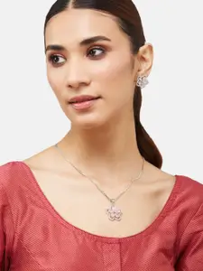 Anouk Pink Cubic Zirconia Stone Studded & Pendant Shaped jewellery set