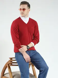 Monte Carlo Men Solid V Neck Cotton Pullover