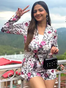 TANDUL Floral Printed Coat With Shorts Co-Ords