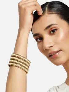 Anouk Set of 9 Gold-Copper Plated & Pearl Multicoloured Stone Studded Bangles-Ring