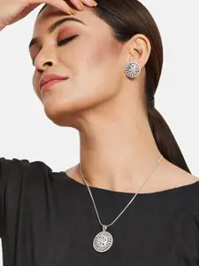 Anouk White American Diamond Stone-Studded Round-Floral Handcrafted Pendant Jewellery Set