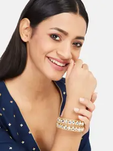 Anouk Set of 2 Gold Plated & White Kundan Stone Studded Bangles Set