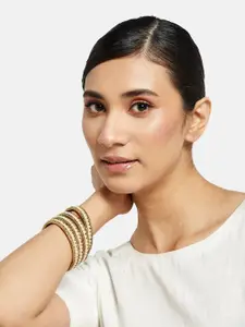 Anouk Set of 8 Copper Plated & Pearl Stone Studded Bangles