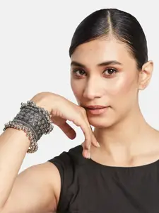 Anouk Sangria Set of 3 German Silver Plated & Pearl Studded Chandbalis, Maangtikka & Bracelet