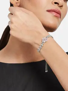 Anouk Set of 2 White Cubic Zirconia Stone Studded & Floral Shaped Ring & Bracelet