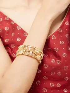 Anouk Gold Plated & Kundan Studded Floral Shaped Set of 2 Bangles