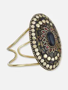 Anouk Sangria Gold Plated & Multicolour Stone Studded Oval Shaped Cuff Bangle