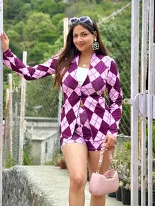 TANDUL Checked Coat With Shorts Co-Ords