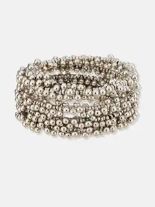 Anouk Sangria Silver Plated & Round Beaded & Layered Adjustable Bangle
