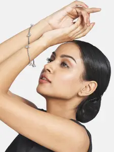 Anouk Sangria Set of 5 German Silver Plated & Floral shaped Charm stone Studded Bracelet & Bangle