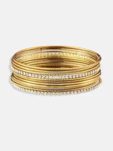 Anouk Set of 44 Gold-Plated & Crystal Stone-Studded Textured Bangles