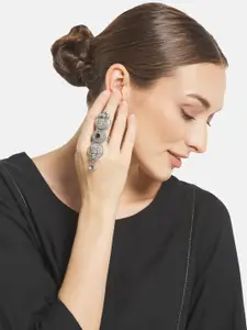 Anouk Sangria Set of 2 German Silver Plated & Black Stone Studded Goddess Shaped Bracelet & Ring