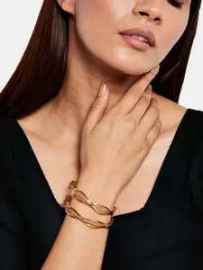 Anouk Set of 3 Gold Plated & Maroon Stone Studded Floral Shaped Dual toned Bangles & Ring