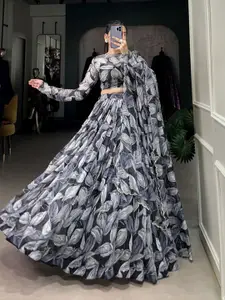 LOOKNBOOK ART Printed Silk Ready to Wear Lehenga With Unstitched Blouse & Dupatta