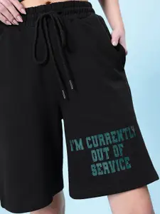 glitchez Women Breezy Comfort Typography Print Mid-Rise Loose Fit Shorts