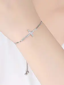 Bling Queen Stainless Steel Silver-Plated Artificial Stones Studded Link Bracelet