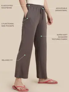 TWIN BIRDS Women Elephant Grey Textured Cotton Night Pant