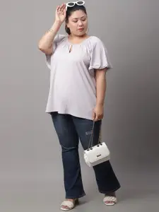 Moonaa Fashion Women Plus Size Cotton Keyhole Neck Flared Sleeves Top