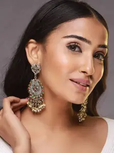 Sangria Silver-Plated Artificial Stones & Kundan Studded Contemporary Drop Earrings