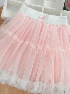 INCLUD Girls Mesh Overlaid Ribbed Waistband Flared Above Knee Tutu Skirt