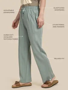TWIN BIRDS Women Green Smoke Textured Cotton Night Pant