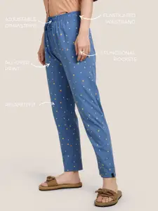 TWIN BIRDS Women Blue Cotton Printed Night Pant