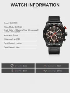 Curren Men Embellished Dial & Leather Straps Analogue Watch CR-8291-Black-RL