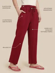 TWIN BIRDS Women Merlot Textured Cotton Night Pant