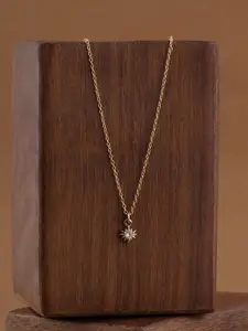 PALMONAS 925 Sterling Silver Gold Plated CZ-Studded Solar Flare Charm Pendant With Chain