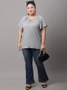 Moonaa Fashion Women Plus Size Keyhole Neck Flared Sleeves Cotton Top