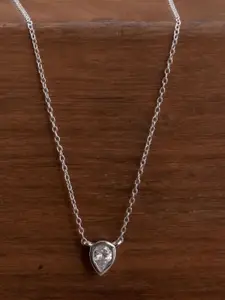 PALMONAS 925 Sterling Silver Rhodium-Plated Solitaire Studded Necklace