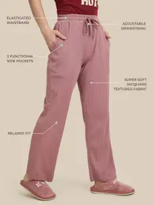 TWIN BIRDS Women Rosy Brown Textured Cotton Night Pant