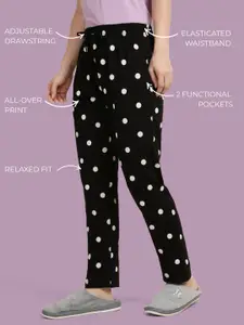 TWIN BIRDS Women Jet Black Cotton Printed Night Pant