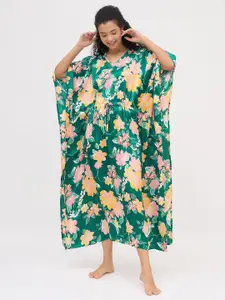 Clovia Women Floral Printed Satin Kaftan Nightdress