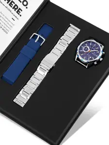 Daniel Klein Limited Men Blue Dial & Silver-Toned Strap Analogue Watch Gift Set