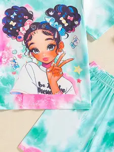 INCLUD Girls Printed Round Neck T-Shirt With Shorts