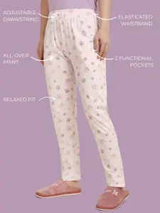 TWIN BIRDS Women Ballet Pink Cotton Printed Night Pant