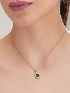 Anouk Gold-Plated Cubic Zirconia Stainless Steel Studded Pendant With Chain