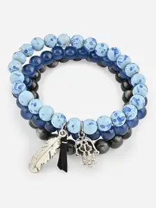 The Bro Code Men Set Of 3 Silver-Plated Artificial Beads Beaded Bracelet