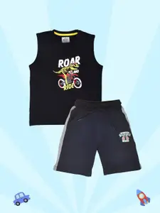 Lux Cozi Boys Printed Round Neck Sleeveless Pure Cotton T-shirt With Shorts