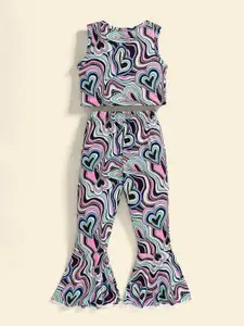 INCLUD Girls Printed Round Neck Crop Top With Trouser