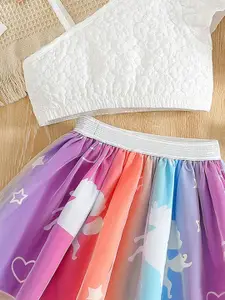 INCLUD Girls Self Design One Shoulder Crop Top with Skirt