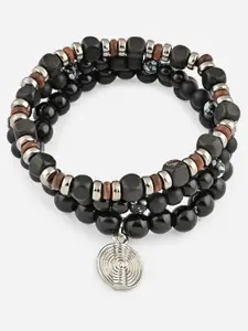 The Bro Code Men Set Of 3 Silver-Plated Artificial Beads Beaded Bracelet